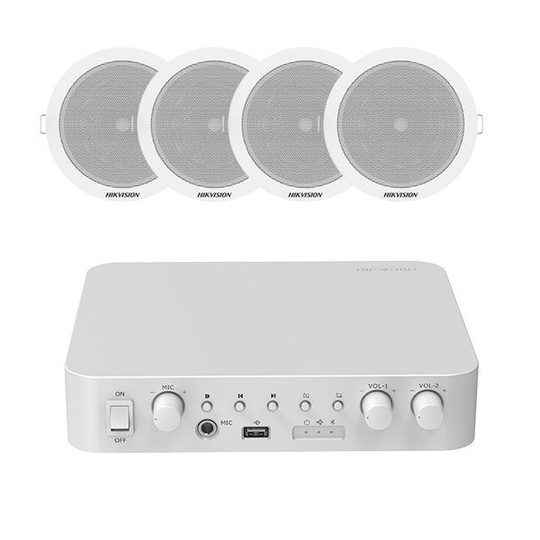 Komplet Hikvision 60 W pojačalo + 4× 6 W stropna zvučnika
