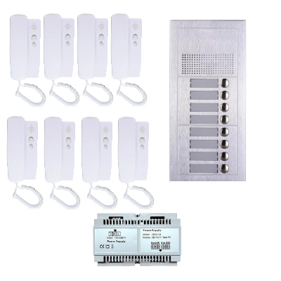 Komplet 2-Wire vanjska audio jedinica 8 tipki + 8× unutarnjih slušalica